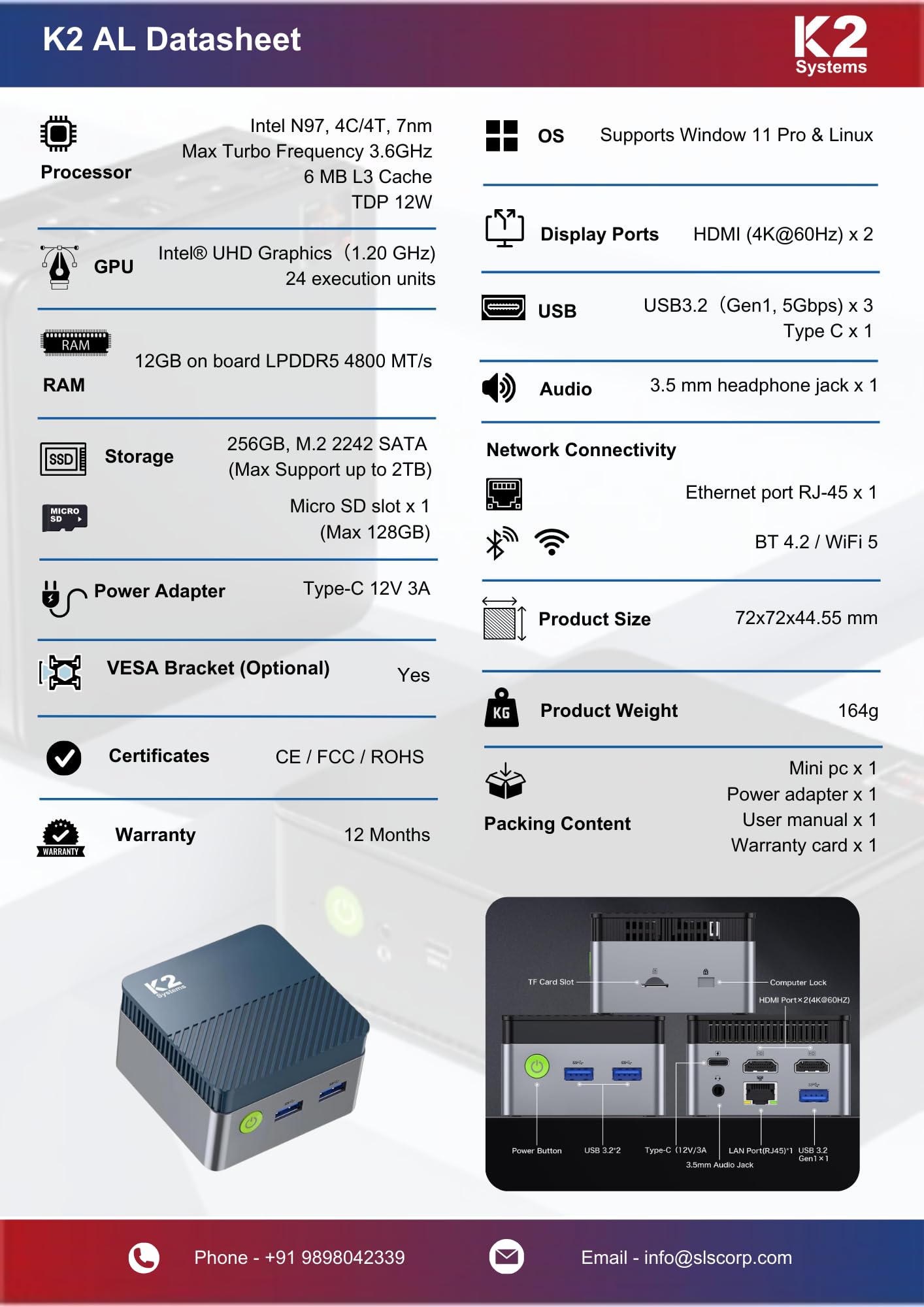 K2 AL - N97 Processor - 12GB LPDDR5 RAM - 256GB Expandable Storage